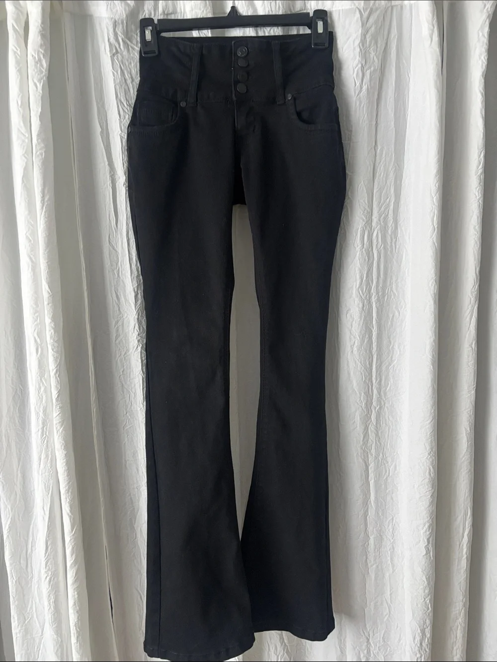 BAMBOO Black High-Waist Flared Jeans with Button Front